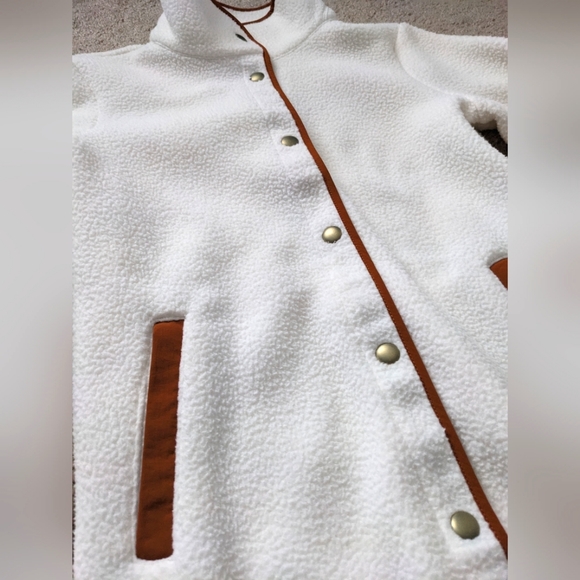J.Crew Piped Sherpa Jacket/Fleece size XS Cream and Tan - Picture 2 of 7
